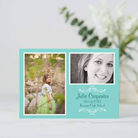 Aquamarin 2 Foto Einfache Collage -3x5 Grad Ankünd Einladung (Stehend Vorderseite)