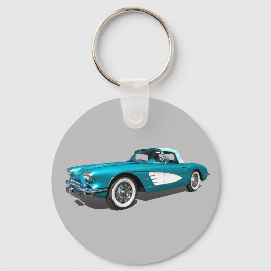 Aquamarin 59 Corvette anpassbarer Hintergrund Schlüsselanhänger (Vorderseite)