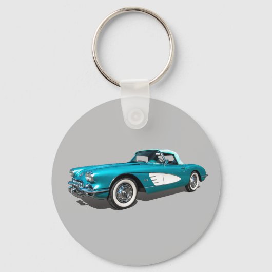 Aquamarin 59 Corvette anpassbarer Hintergrund Schlüsselanhänger (Rückseite)