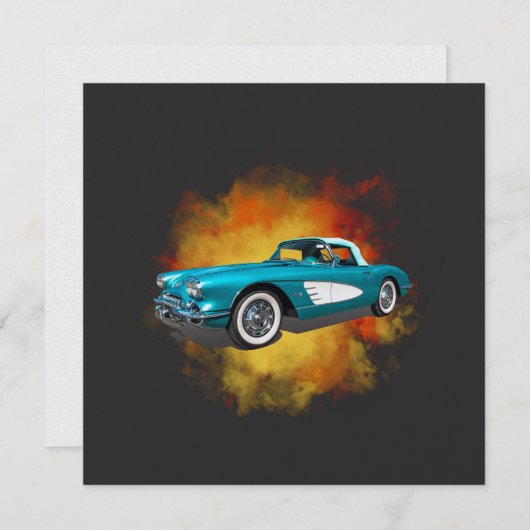 Aquamarin 59 Corvette Car Red Explosion Hintergrun Einladung (Vorne/Hinten)
