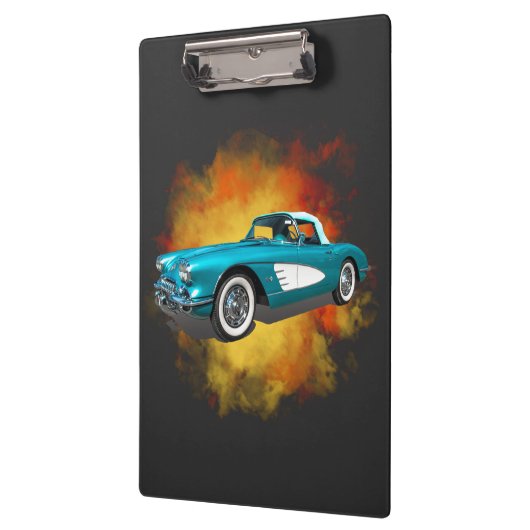 Aquamarin 59 Corvette Car Red Explosion Hintergrun Klemmbrett (Links)