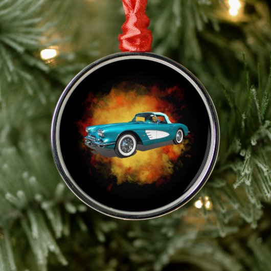 Aquamarin 59 Corvette Car Red Explosion Hintergrun Ornament Aus Metall (Baum)
