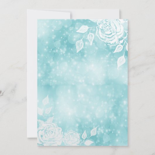 Aquamarin Adorable Bokeh Weiße Rosen 16 . Geburtst Einladung (Rückseite)
