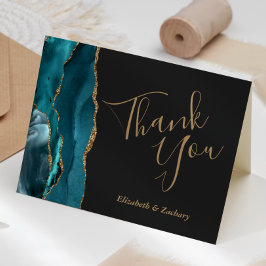 Aquamarin Agate Gold Dark Wedding Vielen Dank Karte