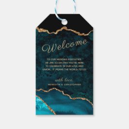 Aquamarin Agate Gold Glitzer Hochzeit Willkommen Geschenkanhänger