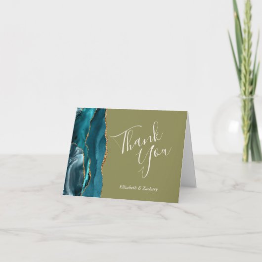 Aquamarin Agate Gold Olive Green Wedding Vielen Da Karte (Vorderseite)