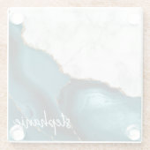 Aquamarin Agate Signature White Marble Gold Glasuntersetzer (Rückseite)
