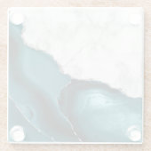 Aquamarin Agate Silver Glitzer Weißer Imitat Marmo Glasuntersetzer (Rückseite)