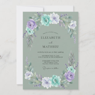 Aquamarin-Amethyst-Bemalte Hochzeit Einladung