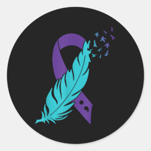 Aquamarin & Lila Ribbon Feather Semicolon Suic Runder Aufkleber