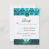 AQUAMARIN AQUA BLUE BLACK DAMASK MONOGRAMM UAWG RSVP KARTE (Rückseite)