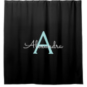 Aquamarin Aqua Blue Girly Script Monogram Name Mod Duschvorhang (Vorderseite)