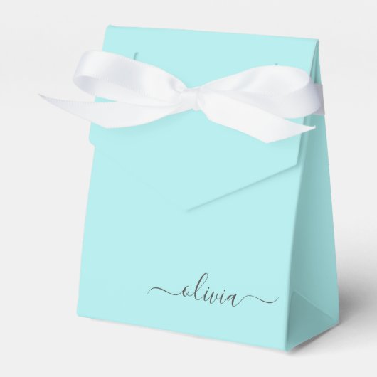 Aquamarin Aqua Blue Girly Script Monogram Name Mod Geschenkschachtel (Vorderseite)