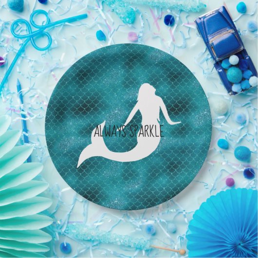 Aquamarin Aqua Blue Glitzer Sparkle Meerjungfrau Pappteller (Party)