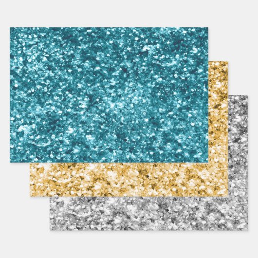 Aquamarin Aqua Blue Glitzer Sparkone Geschenkpapier Set (Set)