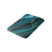 Aquamarin Aqua Blue Green Agate Geode Gold Monogra Badematte (Schrägansicht)