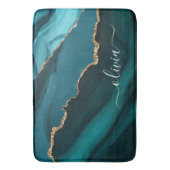 Aquamarin Aqua Blue Green Agate Geode Gold Monogra Badematte (Vorderseite Vertikal)