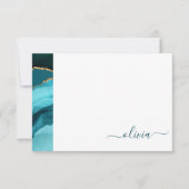 Aquamarin Aqua Blue Green Agate Geode Gold Monogra Dankeskarte (Vorderseite)