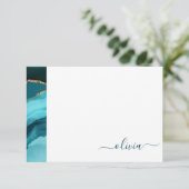 Aquamarin Aqua Blue Green Agate Geode Gold Monogra Dankeskarte (Stehend Vorderseite)