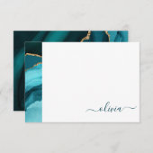 Aquamarin Aqua Blue Green Agate Geode Gold Monogra Dankeskarte (Vorne/Hinten)