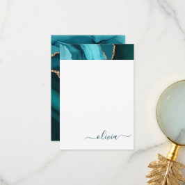 Aquamarin Aqua Blue Green Agate Geode Gold Monogra Dankeskarte