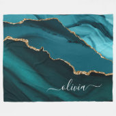 Aquamarin Aqua Blue Green Agate Geode Gold Monogra Fleecedecke (Vorderseite (Horizontal))