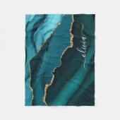 Aquamarin Aqua Blue Green Agate Geode Gold Monogra Fleecedecke (Vorderseite)