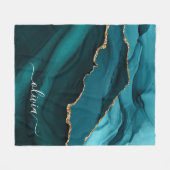 Aquamarin Aqua Blue Green Agate Geode Gold Monogra Fleecedecke (Vorderseite (Horizontal))