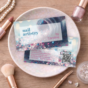 Aquamarin Aqua Blue Hot Pink Glitzer Nail Polnisch Visitenkarte