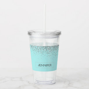 Aquamarin Aqua Blue Silver Glitzer Girl Monogram N Acryltrinkbecher