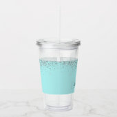 Aquamarin Aqua Blue Silver Glitzer Girl Monogram N Acryltrinkbecher (Rechts)
