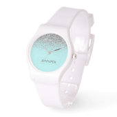 Aquamarin Aqua Blue Silver Glitzer Girl Monogram N Armbanduhr (Winkel)