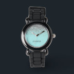 Aquamarin Aqua Blue Silver Glitzer Girl Monogram N Armbanduhr<br><div class="desc">Aqua Blue Aquamarin und Silver Sparkle Glitzer Monogram Name Watch. Das macht den perfekten 16 Geburtstag,  Hochzeit,  Brautparty,  Jubiläum,  Babydusche oder Junggeselinnen-Abschied Geschenk für jemanden,  der Lieben glamourösen Luxus und schicke Stile.</div>