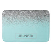 Aquamarin Aqua Blue Silver Glitzer Girl Monogram N Badematte (Vorderseite)