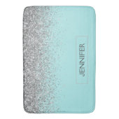 Aquamarin Aqua Blue Silver Glitzer Girl Monogram N Badematte (Vorderseite Vertikal)