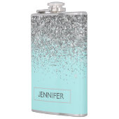 Aquamarin Aqua Blue Silver Glitzer Girl Monogram N Flachmann (Links)