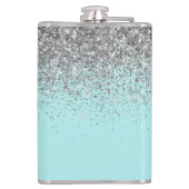 Aquamarin Aqua Blue Silver Glitzer Girl Monogram N Flachmann (Rückseite)