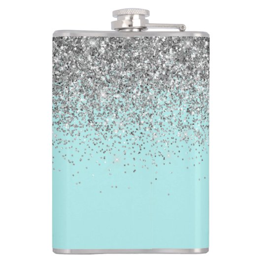 Aquamarin Aqua Blue Silver Glitzer Girl Monogram N Flachmann (Rückseite)