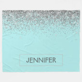 Aquamarin Aqua Blue Silver Glitzer Girl Monogram N Fleecedecke (Vorderseite (Horizontal))