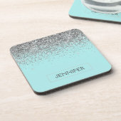 Aquamarin Aqua Blue Silver Glitzer Girl Monogram N Getränkeuntersetzer (Linke Seite)