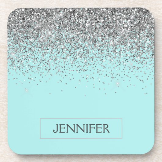 Aquamarin Aqua Blue Silver Glitzer Girl Monogram N Getränkeuntersetzer (Vorderseite)