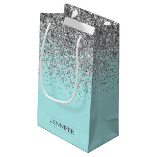 Aquamarin Aqua Blue Silver Glitzer Girl Monogram N Kleine Geschenktüte