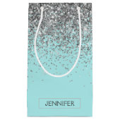 Aquamarin Aqua Blue Silver Glitzer Girl Monogram N Kleine Geschenktüte (Vorderseite)