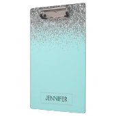 Aquamarin Aqua Blue Silver Glitzer Girl Monogram N Klemmbrett (Links)