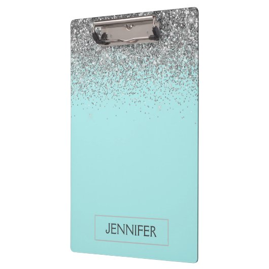 Aquamarin Aqua Blue Silver Glitzer Girl Monogram N Klemmbrett (Links)