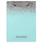 Aquamarin Aqua Blue Silver Glitzer Girl Monogram N Klemmbrett (Vorderseite)