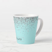 Aquamarin Aqua Blue Silver Glitzer Girl Monogram N Milchtasse (Rechte Ecke)