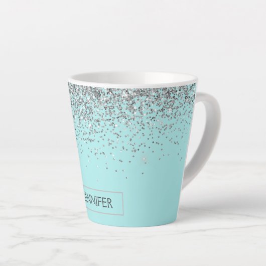 Aquamarin Aqua Blue Silver Glitzer Girl Monogram N Milchtasse (Rechte Ecke)