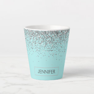 Aquamarin Aqua Blue Silver Glitzer Girl Monogram N Milchtasse