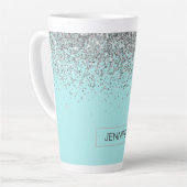 Aquamarin Aqua Blue Silver Glitzer Girl Monogram N Milchtasse (Linke Ecke)